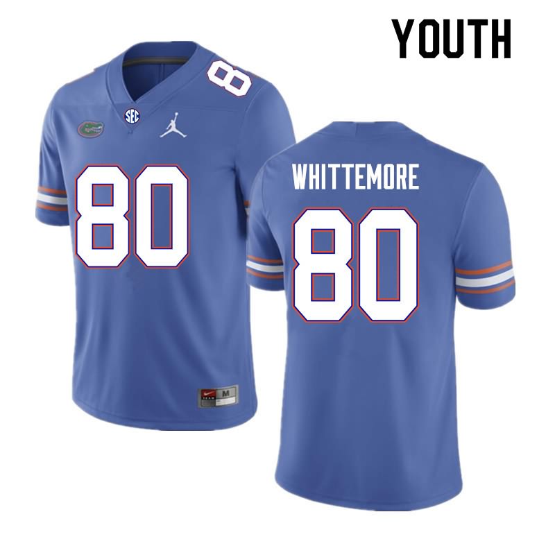 NCAA Florida Gators Trent Whittemore Youth #80 Nike Royal Stitched Authentic College Football Jersey NAF4664LP